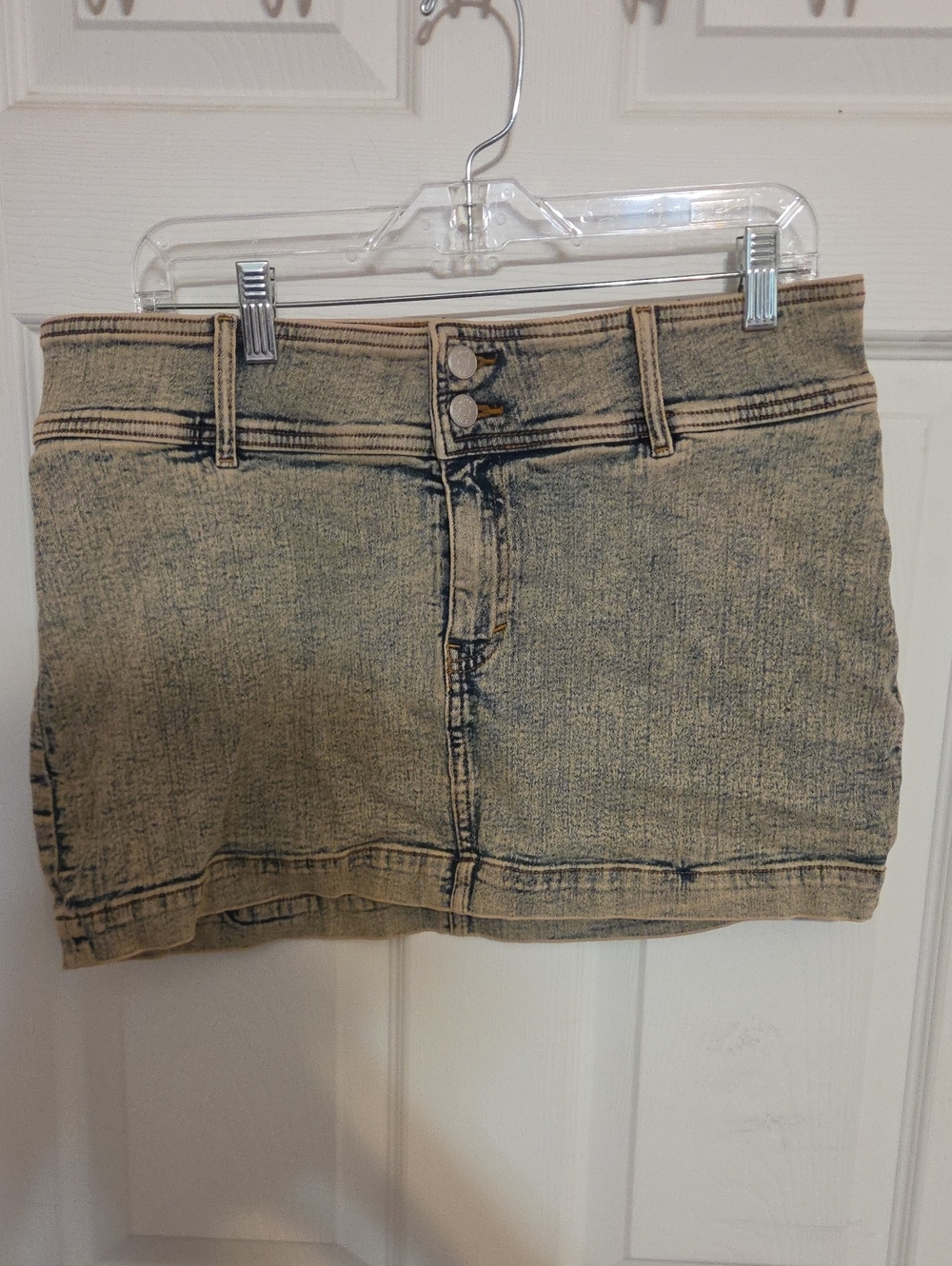Monki Acid-Wash Beige Denim Mini Skirt